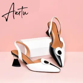 Aiertu New Pointed Women Sandals Spring Summer Mid Heel Hollow Shoes Fashion Women's Shoes Obuv Zapatos Mujer Size 41