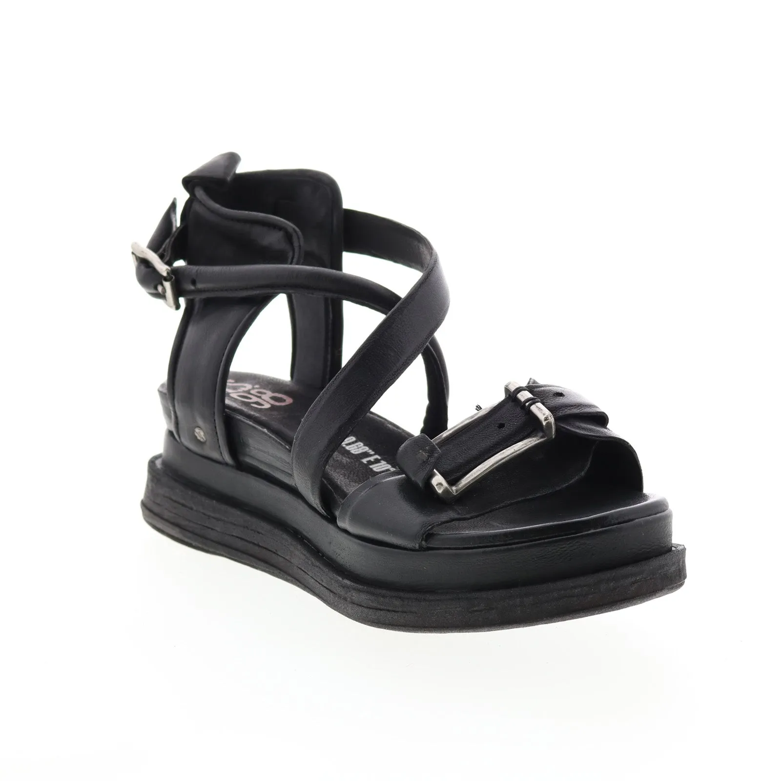 A.S.98 Levy A15024-201 Womens Black Leather Platform Sandals Shoes