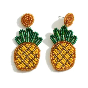 Beaded Earrings, Gold Pineapples