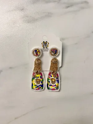 Beaded Earrings, Rainbow Champagne Bottles