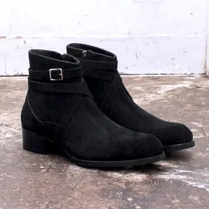 Black Sonny Suede Leather Zip & Strap Boots