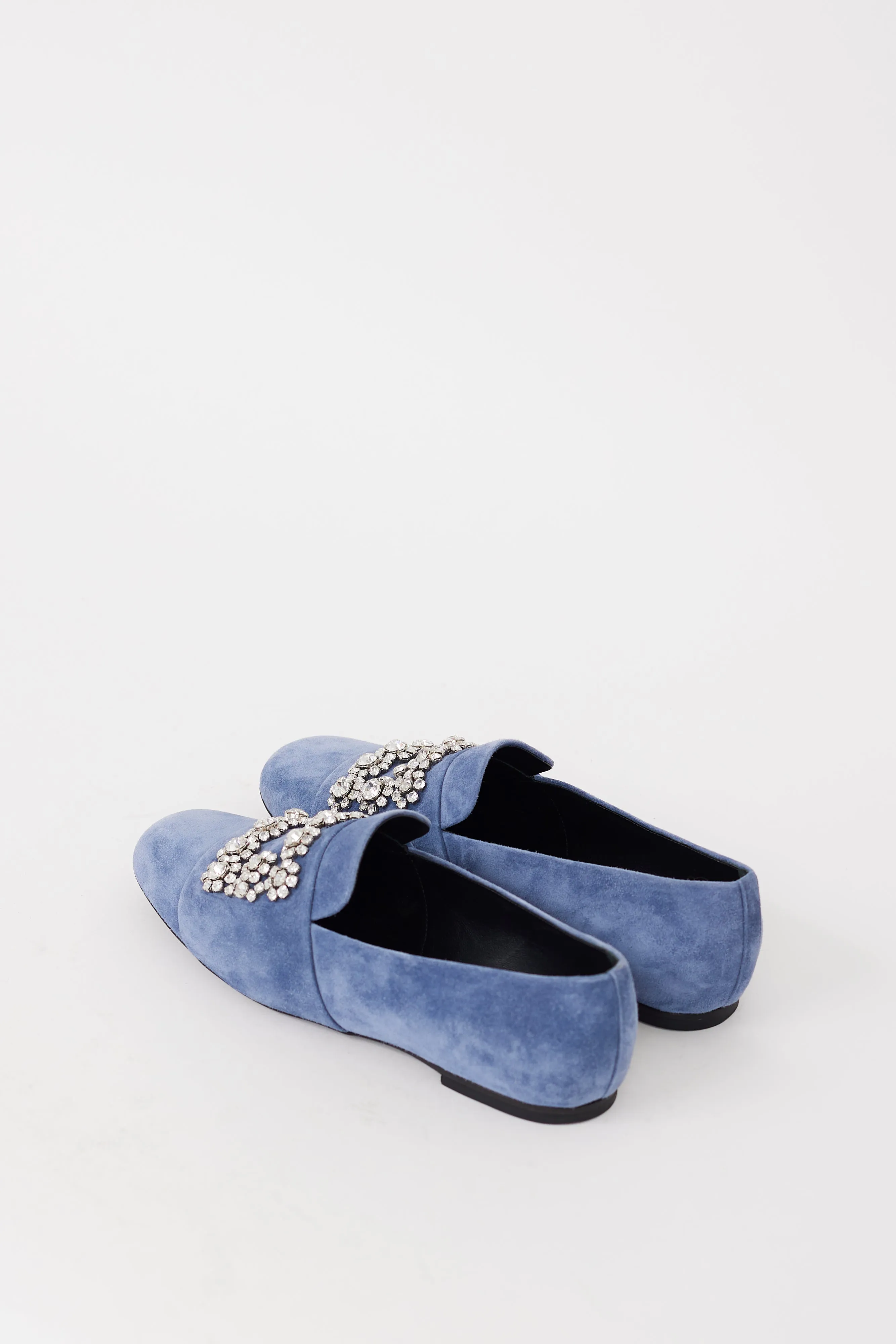 Blue Suede Flower Strass Jewel Loafer