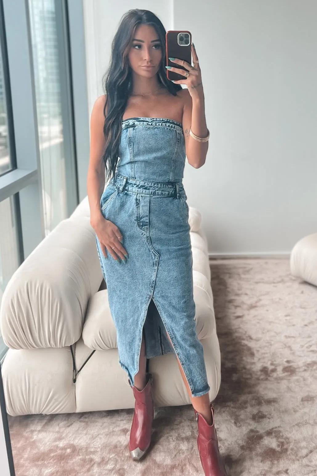 Dancing The Night Away Denim Midi Dress