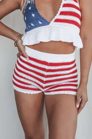 DEAL The Theme Is Patriotic Striped Knit Shorts