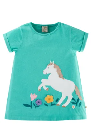 Frugi Lizzie Applique Top Pacific Aqua Horse