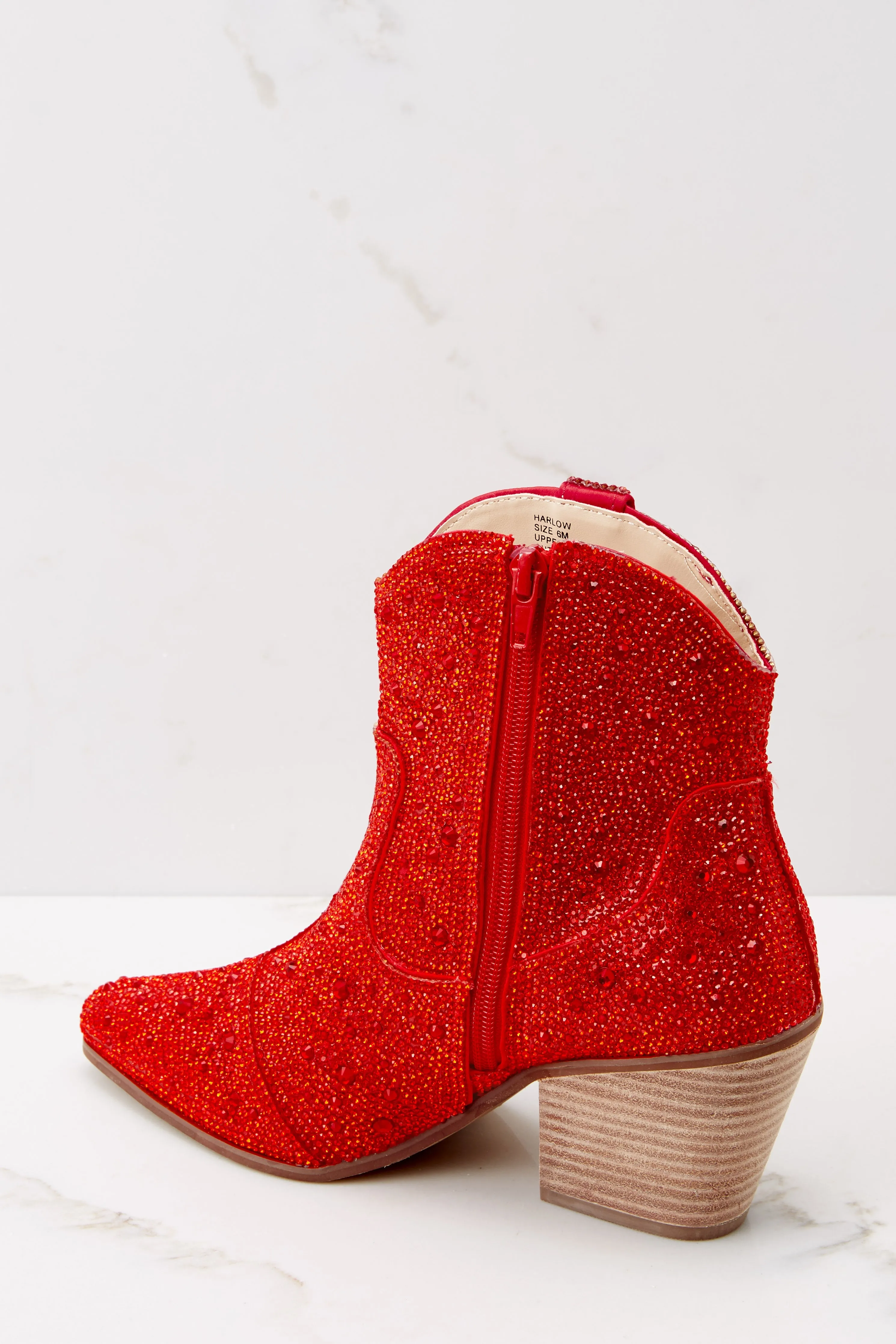 Harlow Red Rhinestone Western Ankle Boots