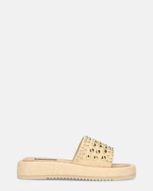 HARPER - ciabattine platform beige con borchie dorate