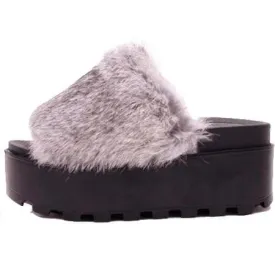 High Platform Fluffy Faux Fur Open Sandals