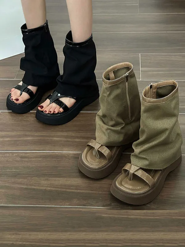 Hollow Split-Joint Split-Toe Zipper Boots Platform Shoes Sandals