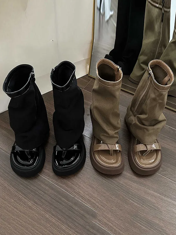 Hollow Split-Joint Split-Toe Zipper Boots Platform Shoes Sandals