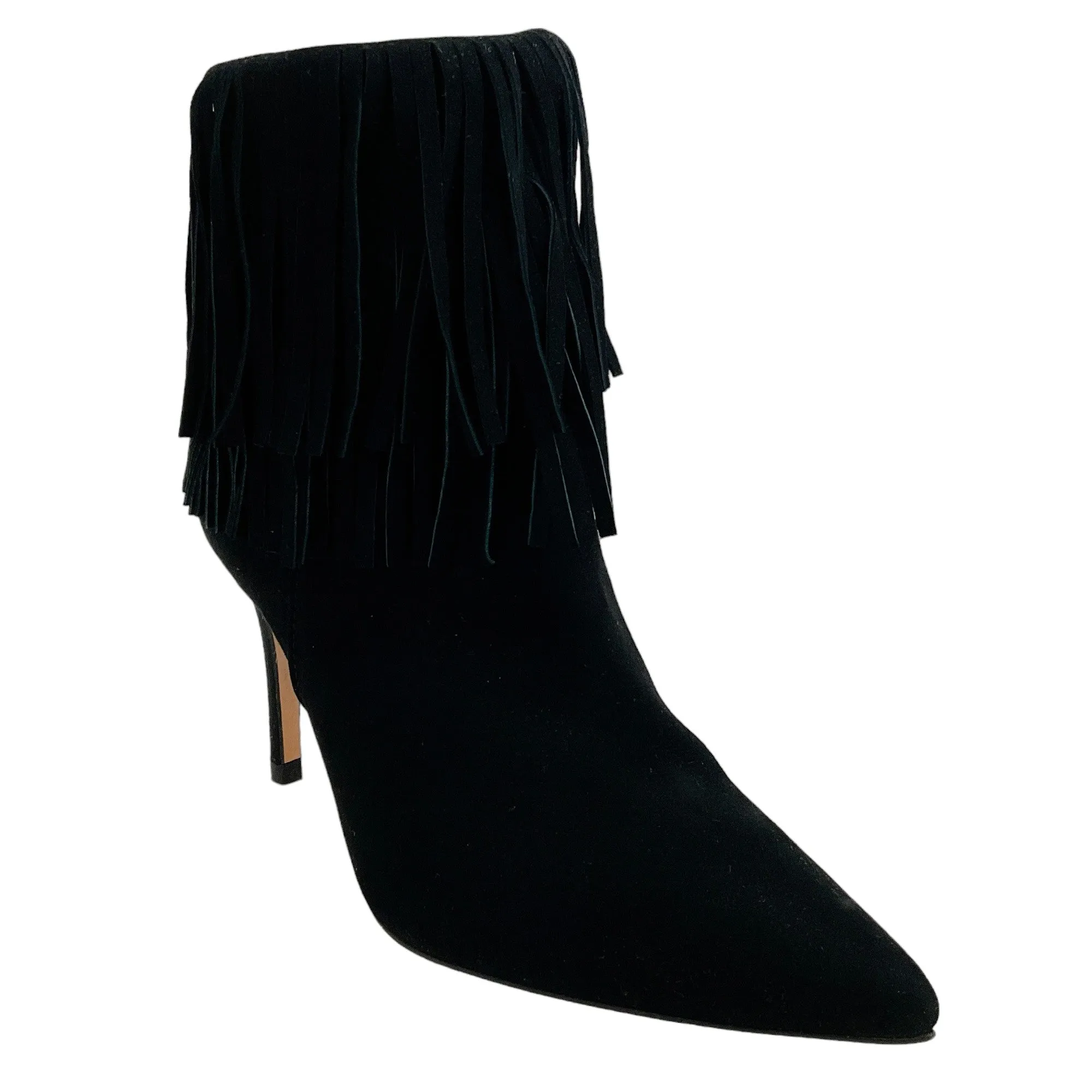 L'Agence Black Suede Mathilde Fringe Ankle Booties