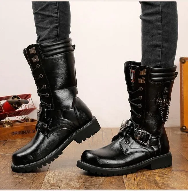 Men's Punk Laced Up Faux Leather Military Combat Boots