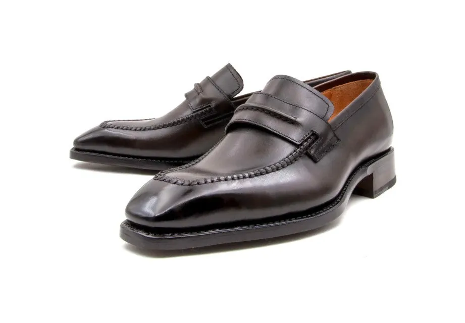 "Lucas" Burnished Calfskin Slip-On Loafer Brown