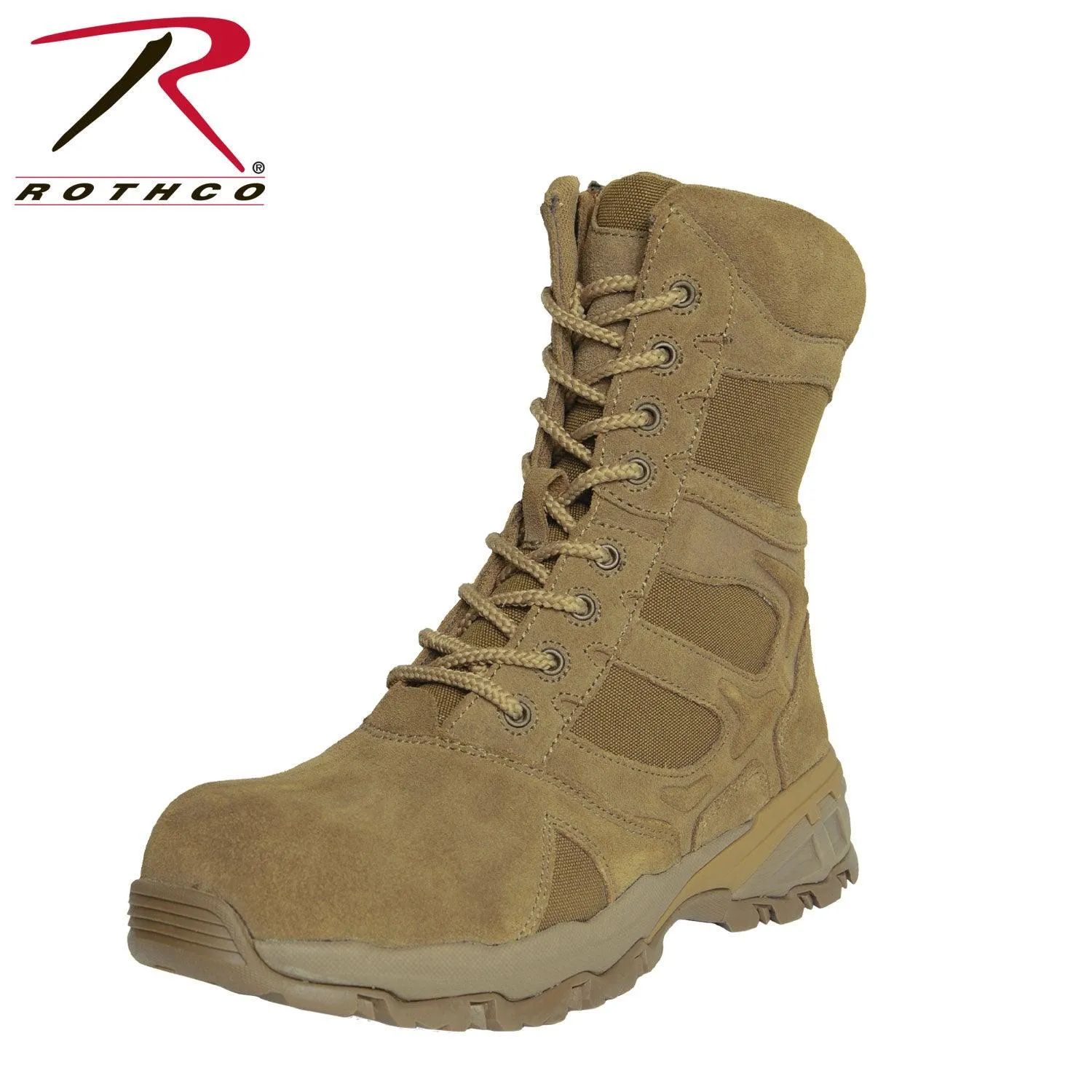 Rothco Forced Entry Composite Toe AR 670-1 Coyote Brown Side Zip Tactical Boot - 8 Inch