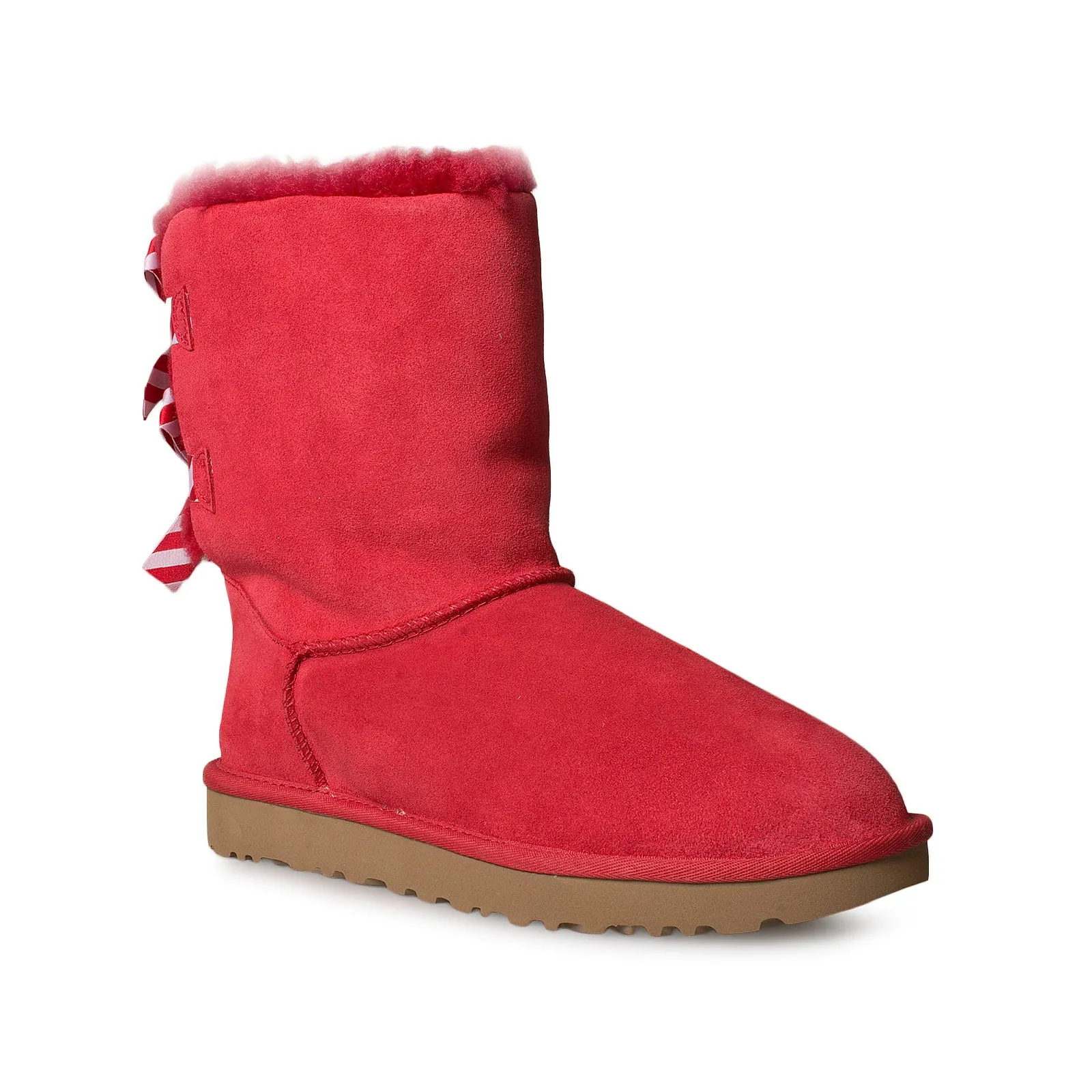 UGG Bailey Bow Diagonal Stripes Poppy Red Boots - Women's