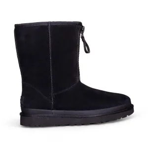 UGG Classic Short Zipper Tape Logo Black Boots - Women's