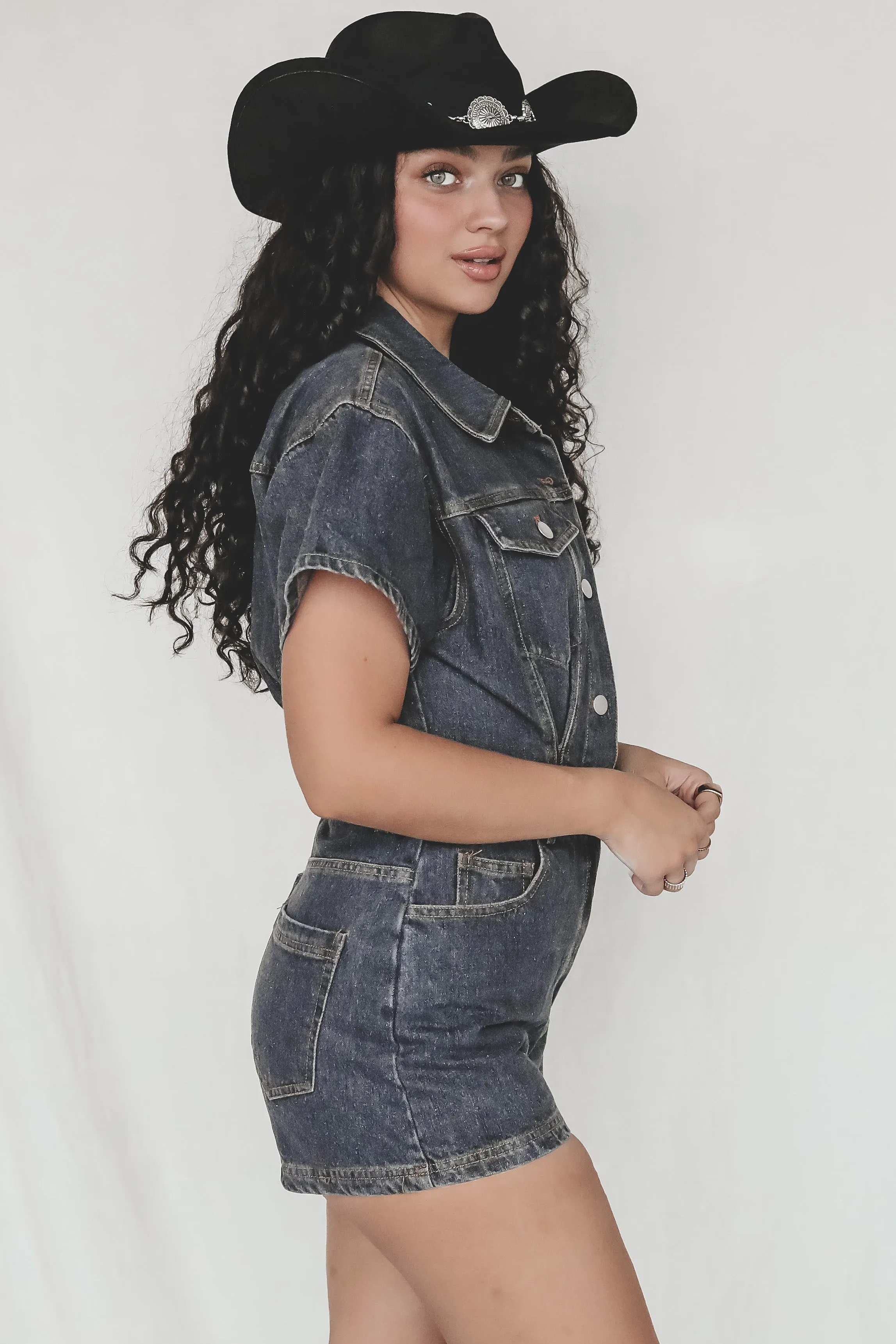 Up To Something Denim Romper