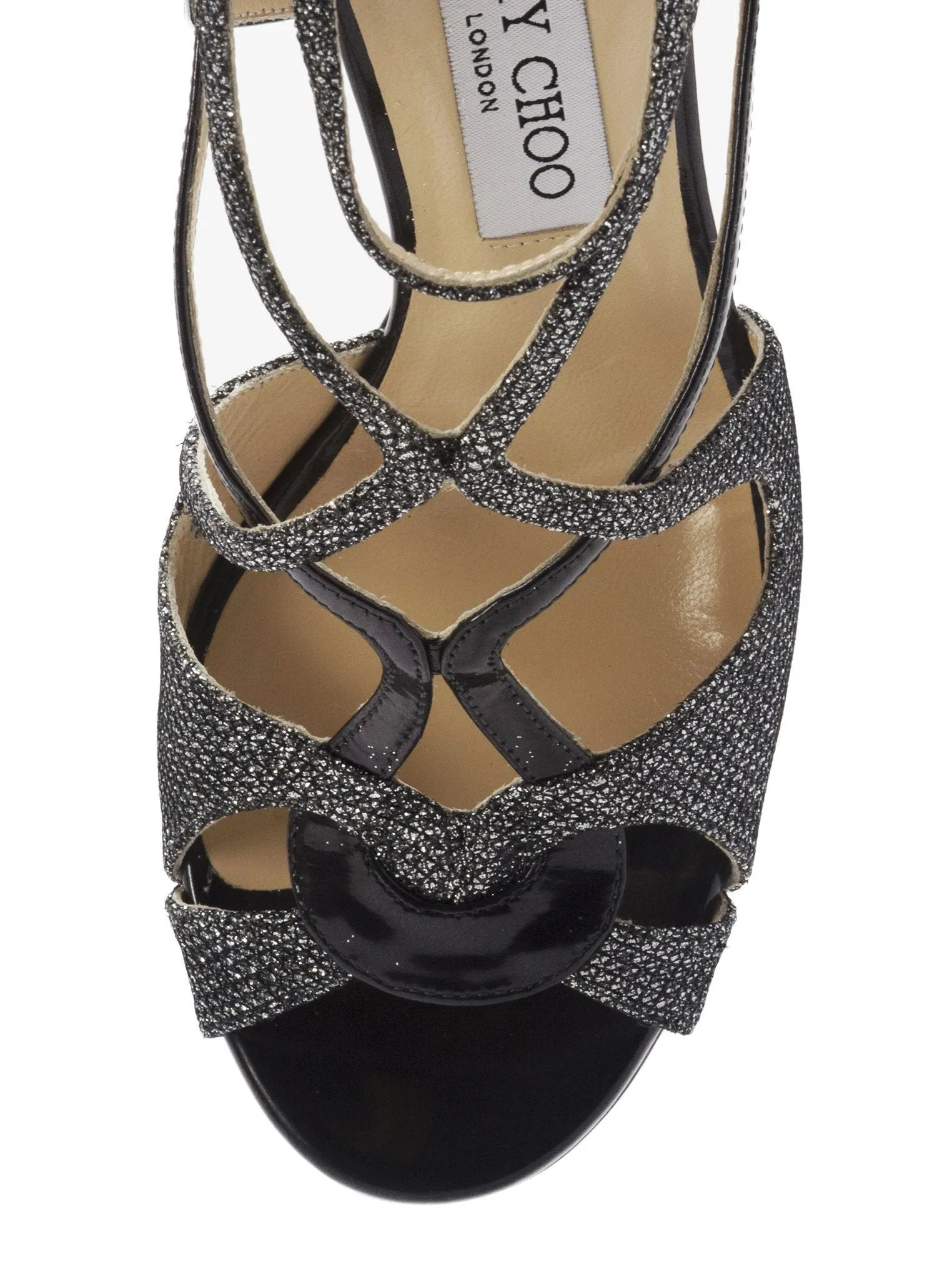 Vidane Lame Glitter and Mirror Leather Sandals - Anthracite / Black